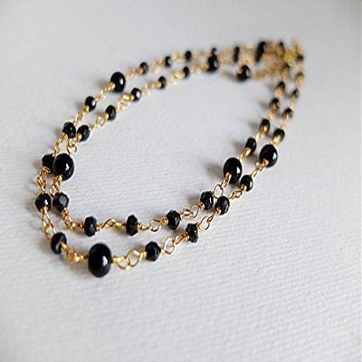 gold filledfilled filled rosary necklace black spinel and onyx gemstone necklace, gold filledfilled filled dainty,rosary style,black spinel necklace, black gemstone 2/3 mm-4,5 mm