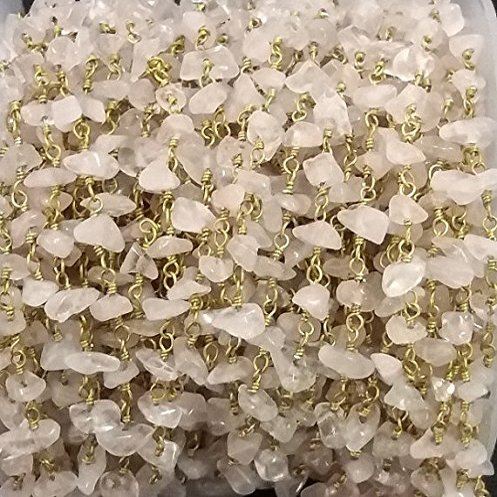 10 feet natural rose quartz uncut beaded chain - 24k gold plated wire wrapped rosary chain - rose quartz chips rosary beaded chain 3-4mm