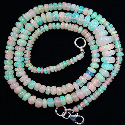natural gem stone ethiopian opal smooth rondelle beads necklace top multi fire 16.5 inches 2.5 to 8 mm