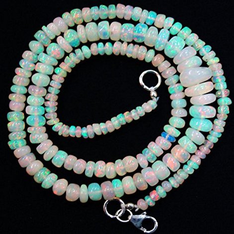natural gem stone ethiopian opal smooth rondelle beads necklace top multi fire 16.5 inches 2.5 to 8 mm