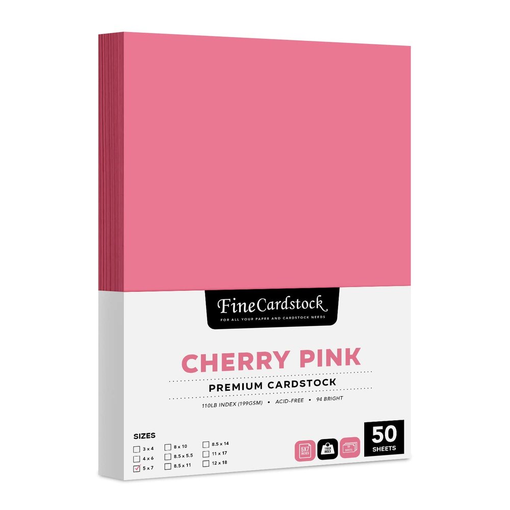 5 x 7" Cherry Pink Pastel Color Cardstock Paper Great for Arts & Crafts, Wedding Invitations, Cards and Stationery Printing | Medium to Heavy Card Stock 110lb Index (199gsm) | 50 Sheets per Pack
