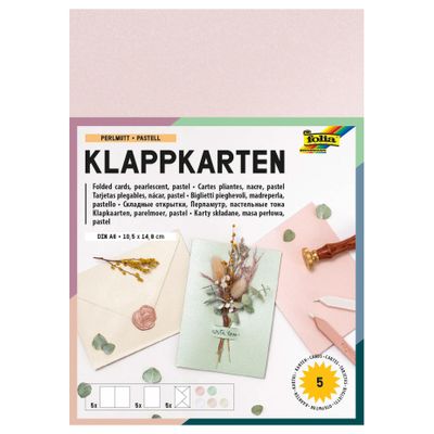 Folia Mother of Pearl 179591 Folded Cards Approx. 10.5 x 15 cm 250 g/m Set of 5 Pastel Ideal for Invitations, Greeting Cards