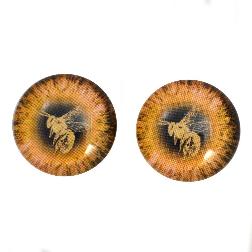 Queen Bee Glass Eyes Honey Bumble Bug Insect Black Yellow Orange Art Dolls Taxidermy Sculptures or Jewelry Making Crafts Matching Set of 2 (20mm)