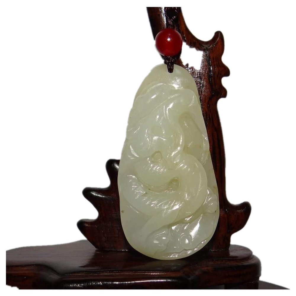 2.3"China Certified Nature Hetian Nephrite Jade Lucky Dragon Necklace Pendants