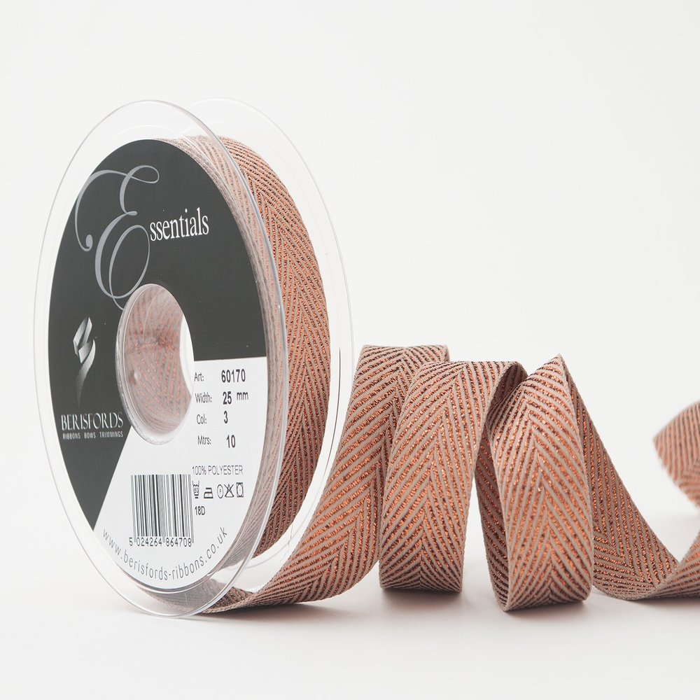 Berisfords Zig Zag Ribbon, 547yds/12lb(5.44kg)0.25mm, Copper