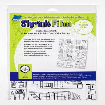 Grafix Artist Series Shrink Film Home Design by Art By Marlene, 8.5"x11", 2 Pre-Printed White Shrink Sheets and 2 Clear Transparent Shrink Sheets,Easy to Create and Decorate,Pack of 4