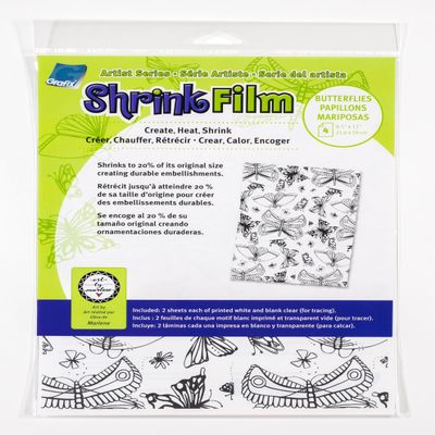 Grafix Artist Series Shrink Film Butterflies Design by Art By Marlene, 8.5"x11", 2 Pre-Printed White Shrink Sheets and 2 Clear Transparent Shrink Sheets,Easy to Create and Decorate,Pack of 4
