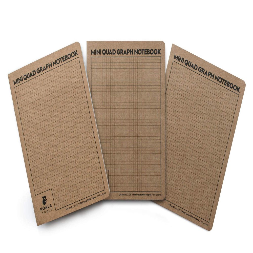 KOALA TOOLS | Mini Graph Paper Notebook (3 Pack) | 5" x 7", 60 pp. - Quad, Grid, Graphing Field Notebook Set - For Scientific and Math Use