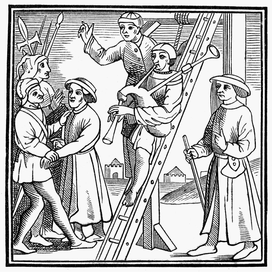 Hanging To Music Na Minstrel Condemned To The Gallows Obtained Permission For One Of His Companions To Accompany Him To His Execution And Play His Favorite Instrument On The Ladder Of The Gallows Line