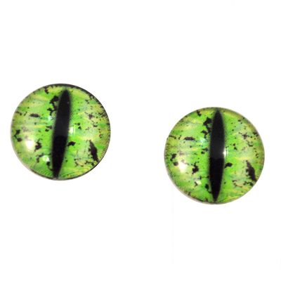 14mm Grunge Dragon Eyes Green Glass Covered Cabochons for Fantasy Doll Taxidermy Sculptures or Jewelry Making Crafts