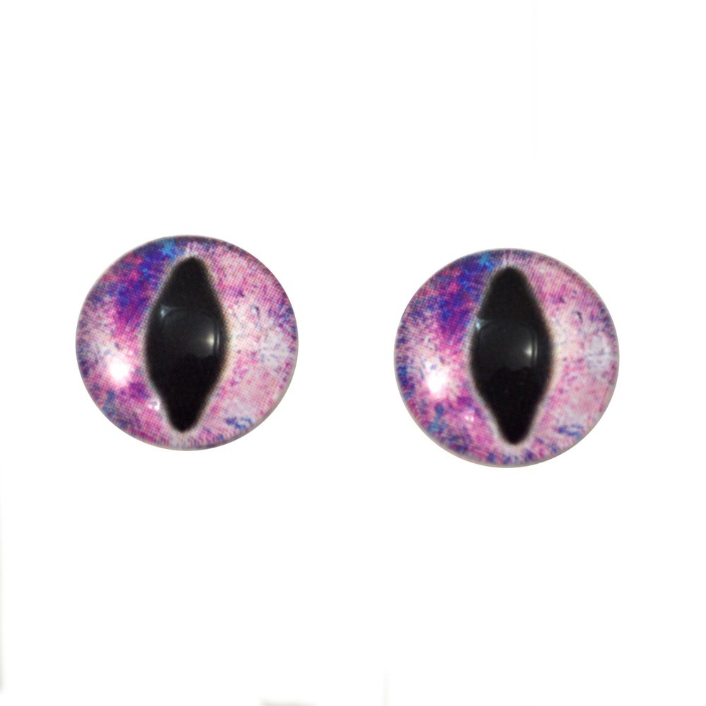 14mm Glass Eyes Sparkling Pink Dragon or Cat Covered Cabochons for Fantasy Art Doll Taxidermy Sculptures or Jewelry Making Crafts Fairy Tale