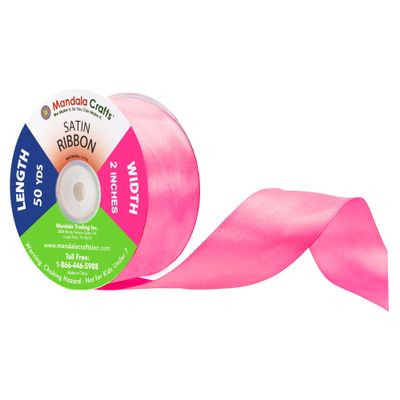 Mandala Crafts Pink Satin Ribbon for Crafts - 50 Yards 2 Inch Wide Fabric Ribbons for Gift Wrapping, Flower Bouquets, and Wedding Party Dcor
