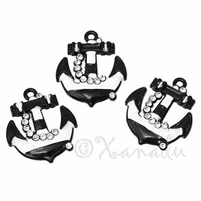 Wholesale Charms Anchor Nautical Wholesale Black Enamel Rhinestone Pendants Jewelry Making Supply Pendant Bracelet DIY Crafting (10)