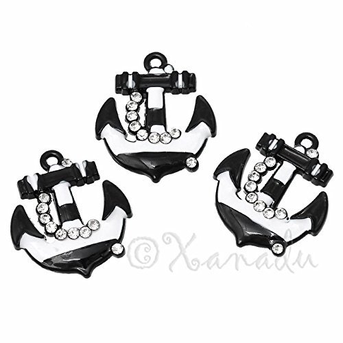 Wholesale Charms Anchor Nautical Wholesale Black Enamel Rhinestone Pendants Jewelry Making Supply Pendant Bracelet DIY Crafting (10)
