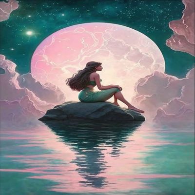 Mermaid in Moonlight Diamond Painting Kits - Summer Night Chic Full Round Fine Rhinestone Gemstone Crystal Crafts, for Beginners, for Home Decor & Wall Decor Gifts (16 X 20 Inch)