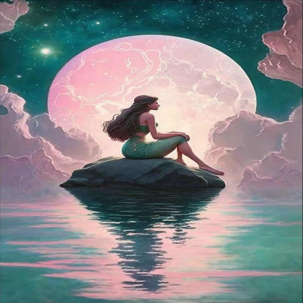 Mermaid in Moonlight Diamond Painting Kits - Summer Night Chic Full Round Fine Rhinestone Gemstone Crystal Crafts, for Beginners, for Home Decor & Wall Decor Gifts (16 X 20 Inch)