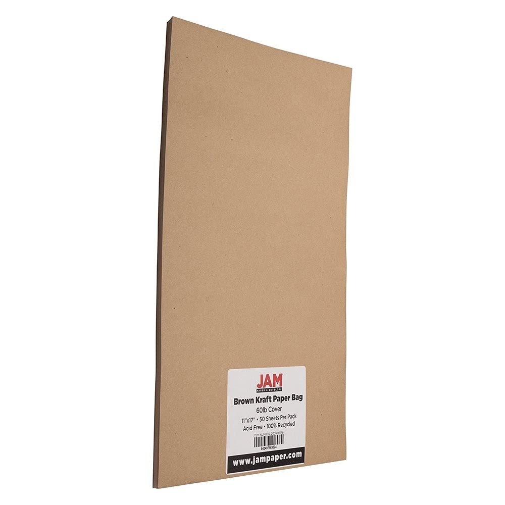 JAM PAPER Ledger 60lb Cardstock - 11 x 17 Tabloid - Brown Kraft - 50 Sheets/Pack