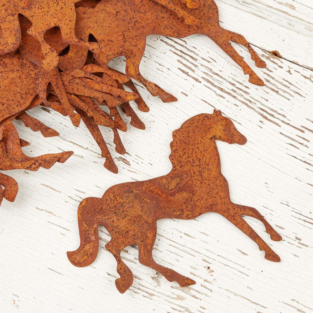 Pack of 25 Rusted Metal Horse Cutouts by Factory Direct Craft - Rusty Tin Western Rodeo Cowboy Cowgirl Galloping Horse Shapes for Crafts and DIY Projects