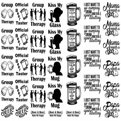 Drinking Humor 36 pcs 1 Inch Black Fused Glass Decals