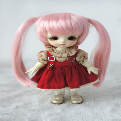 JD152 Angels Pony Doll Wigs 1/6 1/8 1/12 Tiny Doll Wigs Synthetic Mohair Doll Accessories (Pink, 5-6inch)