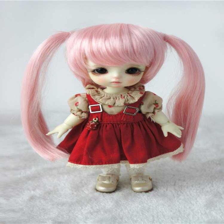 JD152 Angels Pony Doll Wigs 1/6 1/8 1/12 Tiny Doll Wigs Synthetic Mohair Doll Accessories (Pink, 5-6inch)