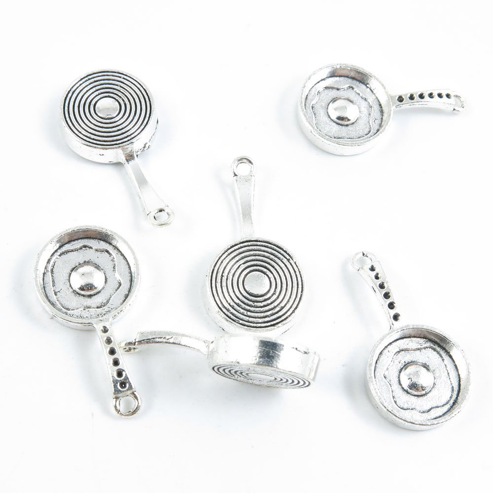 50 Pieces Jewelry Making Charms Antique Silver Tone for Necklace Pendant Bracelet Z7XQ3 Omelette Pan Pot