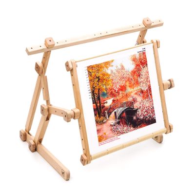 Embroidery Adjustable Lap Table Stand Hands Free Needlepoint Wooden Cross Stitch Scroll Frame Tapestry Holder Bed Table Stand Craft Tool (11.8" x 15.7")