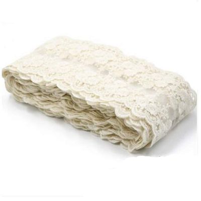 2 Yards DIY Lace Trim Floral Fabric Table Cloth Crafts Scallop Trim Bridal/Wedding Dress Flower Embroidered Applique Clothing Curtains 11cm Wide (Beige)