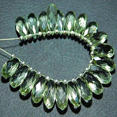 JP_Beads 1 Strand Natural-Green Amethyst Faceted Flat Pear Teardrop Briolette-Stones Measure- 15x7mm.