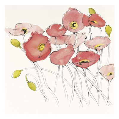 Global Gallery Black Line Poppies I Watercolor -PaperArt-26 x26