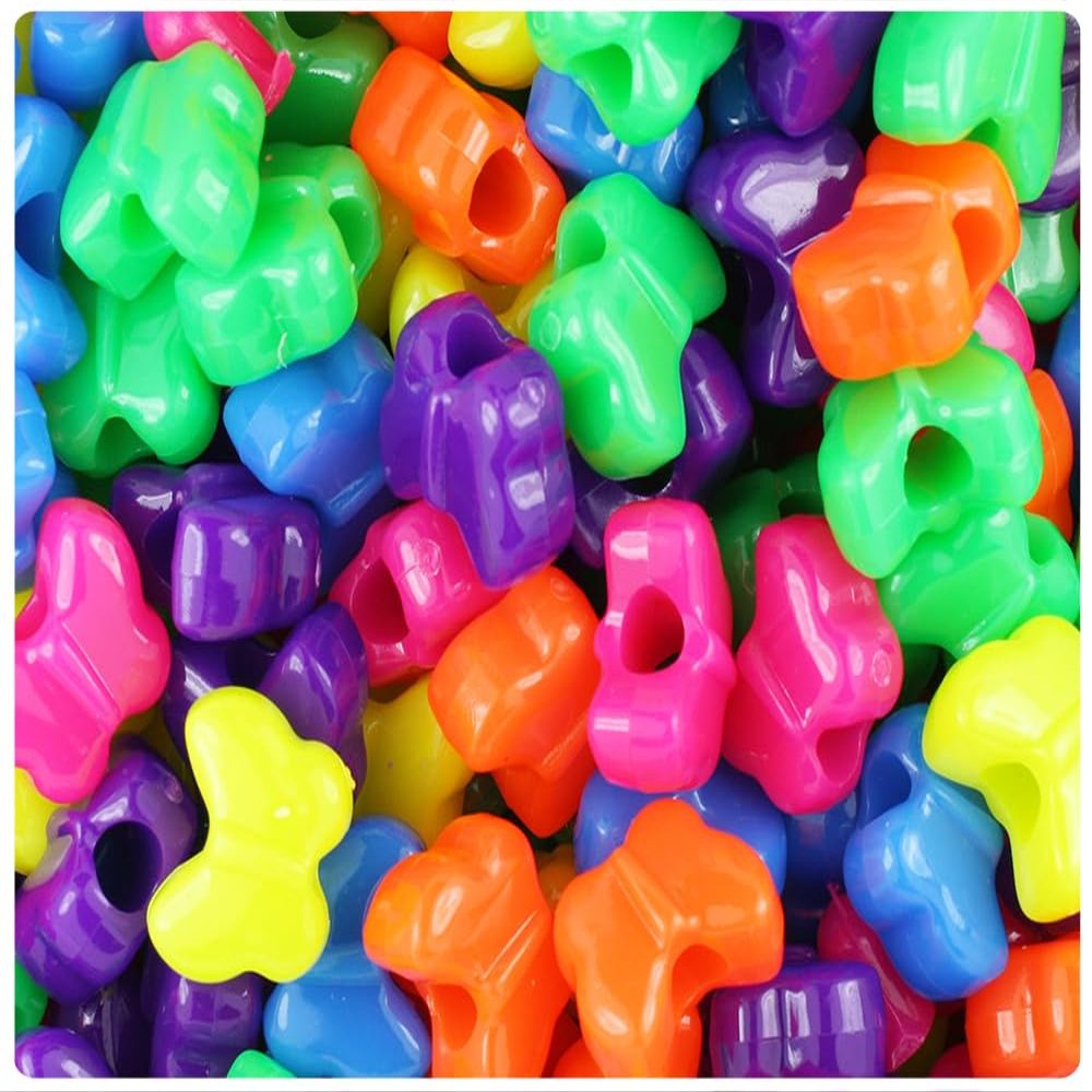 BeadTin Neon Bright Multi 13mm Butterfly Plastic Pony Beads (250pcs)