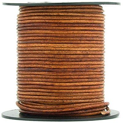 Brown Distressed Light Round Leather Cord 1mm 25 Meters (27 Yards)