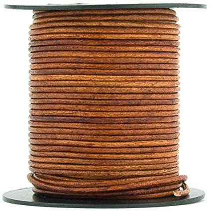 Brown Distressed Light Round Leather Cord 1mm 25 Meters (27 Yards)
