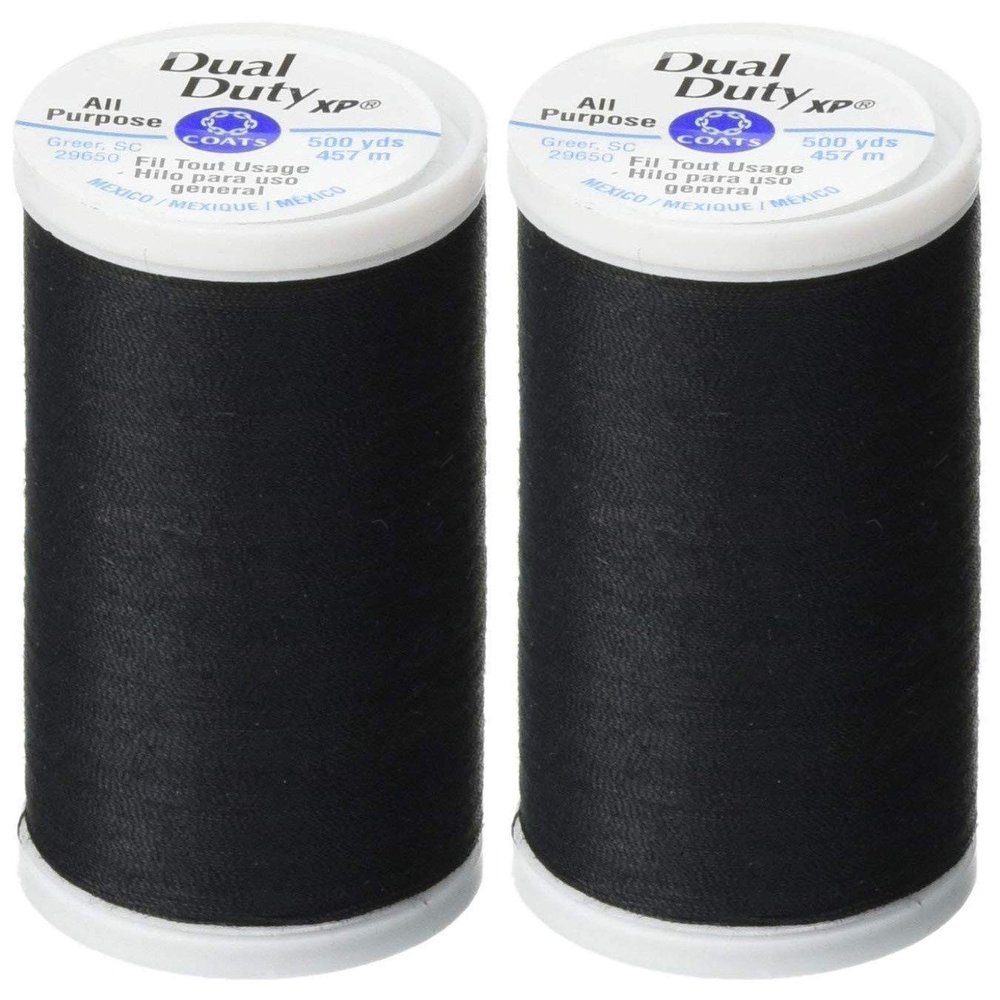 Black 2-Pack - Coats & Clark - Dual Duty XP General Purpose Thread, 500-Yards Each, Black