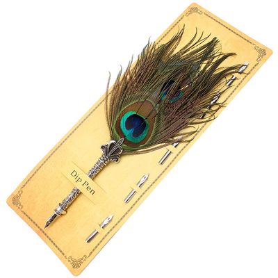 Gullor Antique Feather Dip Pen Stem Metal Nib Pen Writing Quill (5 Extra Nibs), K8