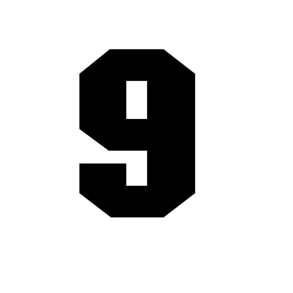 10" Tall Single Number 9 Iron On Heat Transfer for Football Baseball Jersey Sports T-Shirt Black