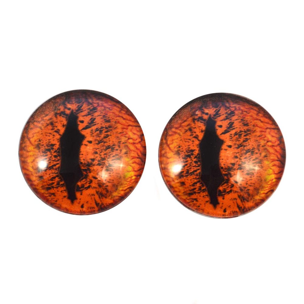 Alpha Dragon Glass Eyes Fiery Fantasy Orange Iris Art Dolls Taxidermy Sculptures or Jewelry Making Cabochons Crafts Matching Set of 2 (14mm)