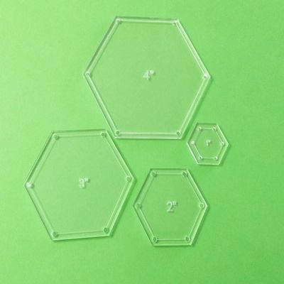 Clear Acrylic Hexagon Quilting Template Set, 4", 3", 2", 1" with 1/5" Seam Allowance