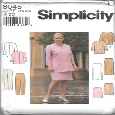 Simplicity Sewing Pattern 8045 Size FF 18W-24W Women's Jacket, Pants and Skirt