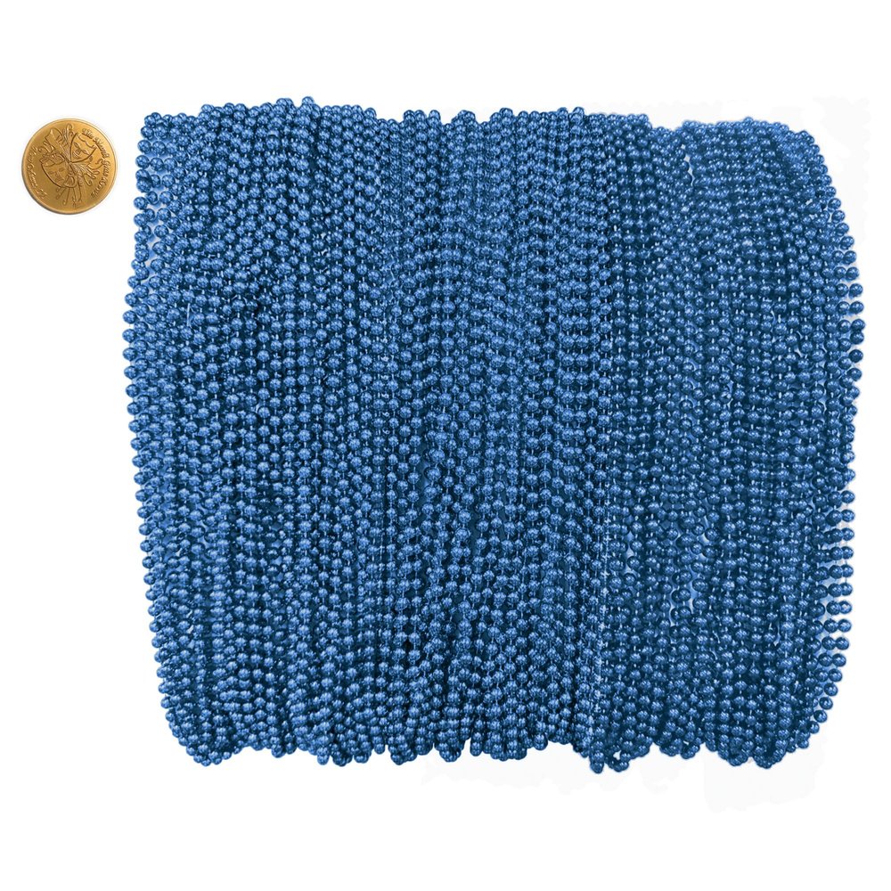 THE MARDI GRAS KREWE - Mardi Gras Beads 144 Pieces, 12 Dozen, Assorted 33" 7mm Bead Necklaces with Doubloon, Bulk Party Favors and Parade Throws - Royal Blue