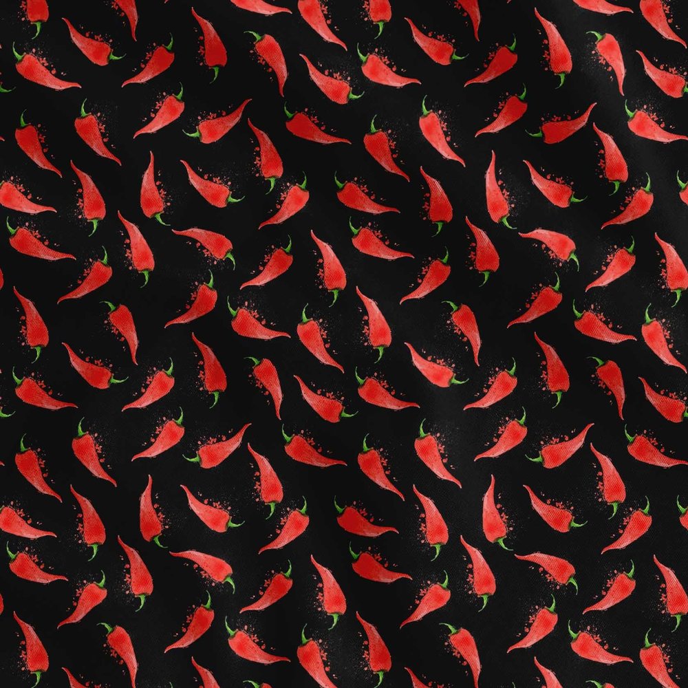 Soimoi Cotton Poplin Black Fabric - by The Yard - 58 Inch Wide - Chilli Vegetable Spice Textile - Hot and Spicy Patterns for Kitchen and Home Decor Printed Fabric