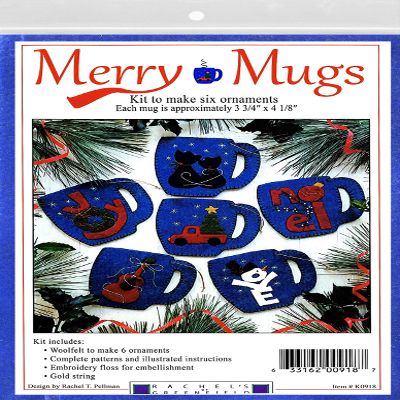 Rachel's of Greenfield Felt Ornament Kit 3.75"X4.125" 6/Pkg-Merry Mugs, Multi