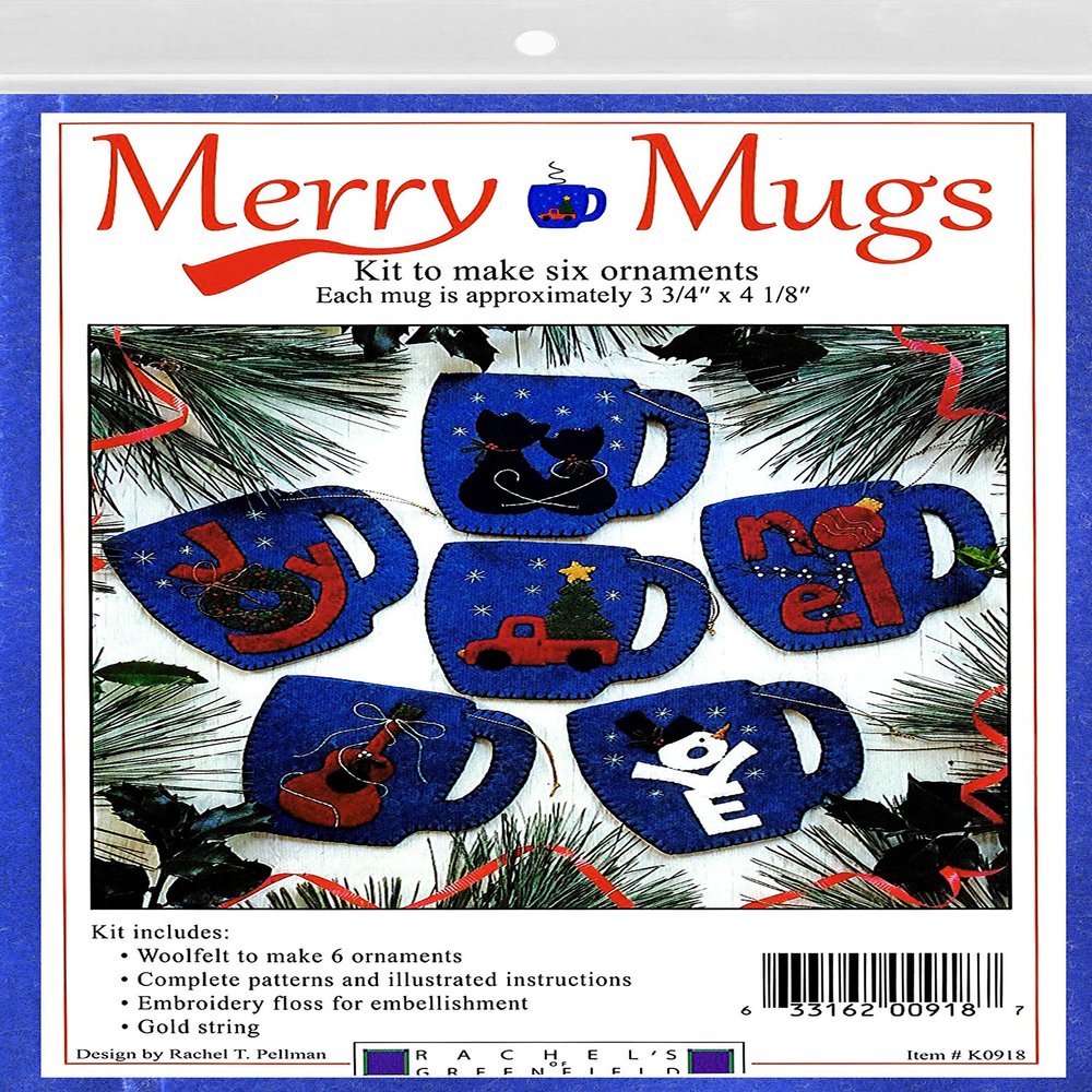Rachel's of Greenfield Felt Ornament Kit 3.75"X4.125" 6/Pkg-Merry Mugs, Multi