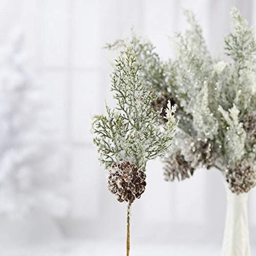 Factory Direct Craft Snowy Artificial Cypress and Pinecone Picks - Pack of 12 Snow and Glitter Accented Pine Stems (Size: 11" H)