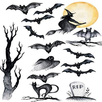 Halloween Elements 2-90203 - Ceramic Decal - Enamel Decal - Glass Decal - Waterslide Decal - 3 Different Size Sheet (Images) to Choose from. Choose Either Ceramic (Enamel) or Glass Fusing Decals