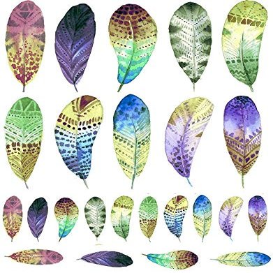 Watercolor Hat Feathers - 55466 - Ceramic Decal - Enamel Decal - Glass Decal - Waterslide Decal - 3 Different Size Sheet (Images) to Choose from. Choose Either Ceramic (Enamel) or Glass Fusing Decals
