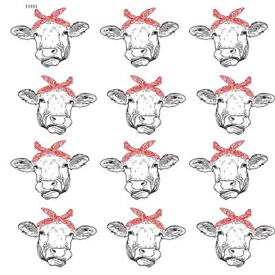 Bandana Cow - 15311 - Ceramic Decal - Enamel Decal - Glass Decal - Waterslide Decal - 3 Different Size Sheet (Images) to Choose from. Choose Either Ceramic (Enamel) or Glass Fusing Decals
