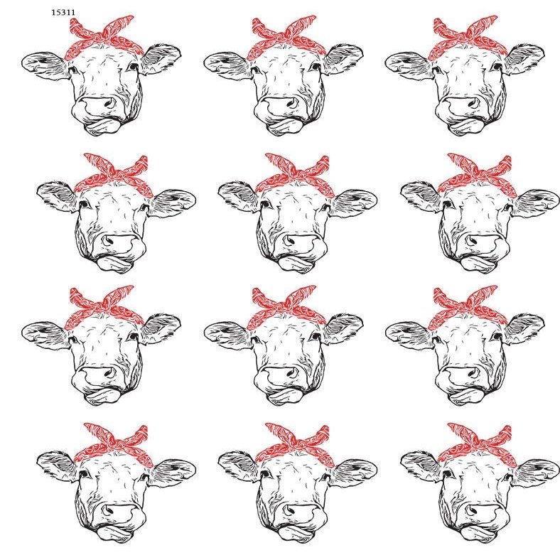 Bandana Cow - 15311 - Ceramic Decal - Enamel Decal - Glass Decal - Waterslide Decal - 3 Different Size Sheet (Images) to Choose from. Choose Either Ceramic (Enamel) or Glass Fusing Decals