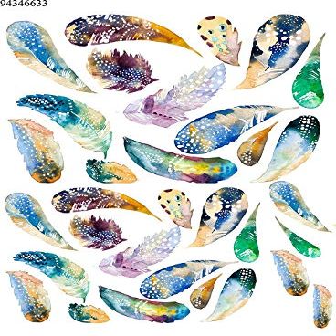 Hand Drawn Colorful Feathers - 94346 - Choose Ceramic or Glass Decal - Choose from 3 Different Sizes