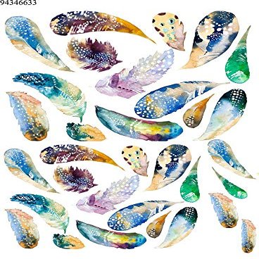 Hand Drawn Colorful Feathers - 94346 - Choose Ceramic or Glass Decal - Choose from 3 Different Sizes